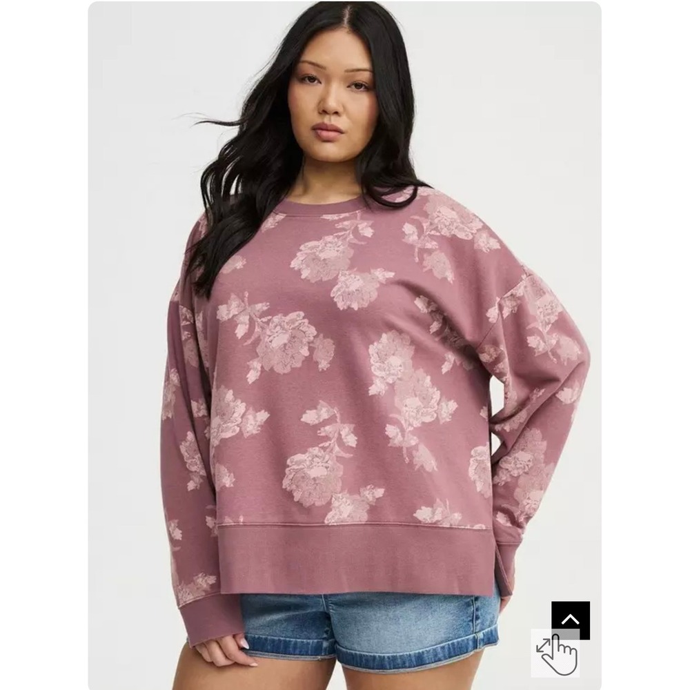 Torrid Modern Floral French Terry Sweatshirt Mauve Purple 3X NWT Side Slits